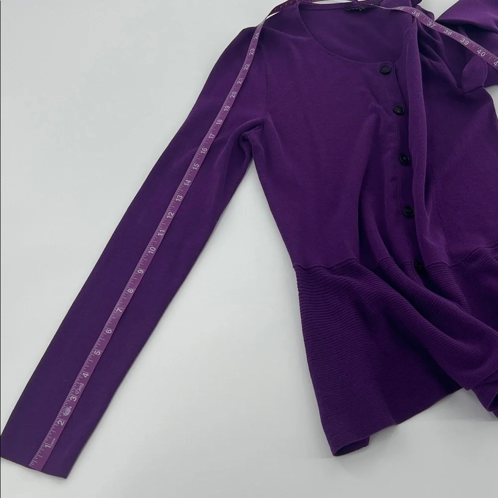 Lafayette 148 New York Purple Peplum cotton button front cardigan elevated basic - Picture 6 of 8